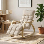 Fauteuil à Bascule avec Repose-Pieds Ajustable, Rocking Chair avec Pieds en Bois de Bouleau, 67x93x105cm, Marron Clair