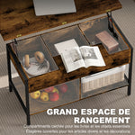 Table basse relevable et extensible, table de salon avec compartiment caché étagères ouvertes, 98x49x55cm, brun rustique-4