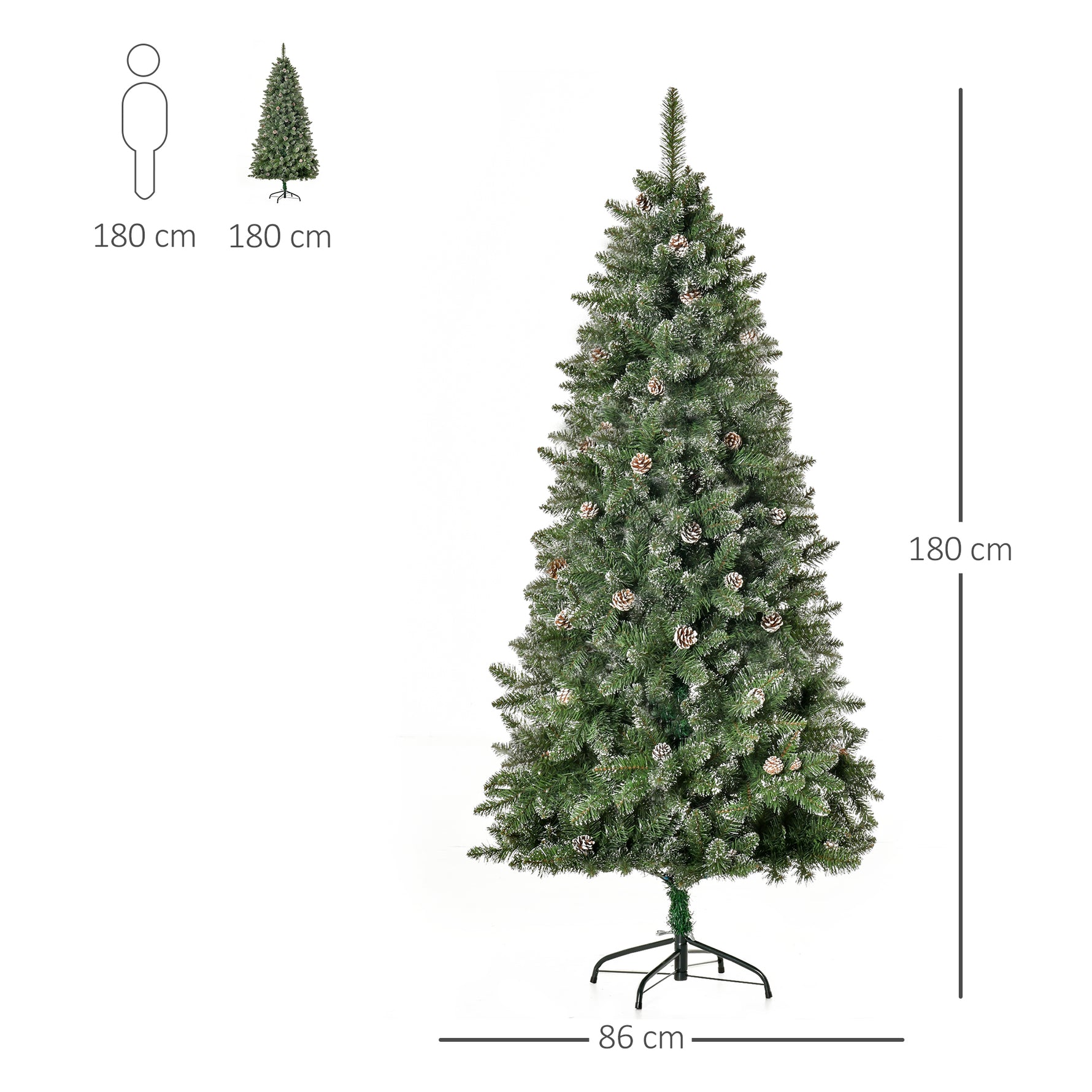 Sapin de Noël Artificiel Aspect enneigé 180H cm 50 Pommes de pin 718 Branches épines Imitation Nordmann Grand réalisme