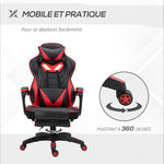 Chaise gaming Ergonomique, Fauteuil de Bureau confortable avec Repose-Pied, Appuie-Tête et coussin lombaire, Hauteur Réglable, noir et rouge
