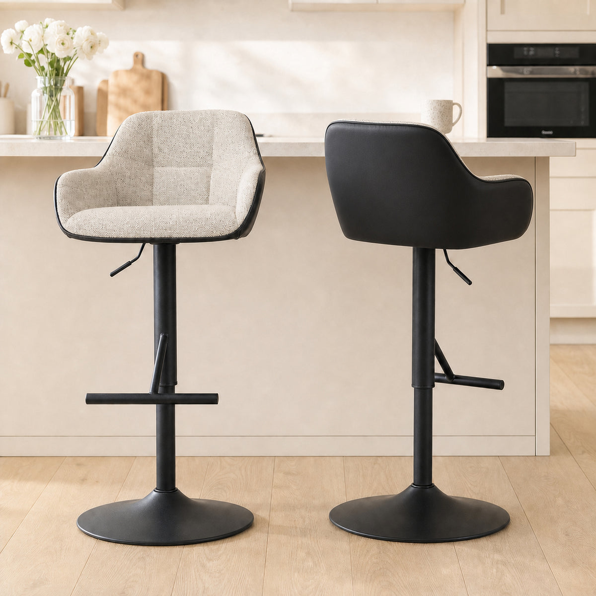 Lot de 2 tabourets de bar chaises de bar hauteur réglable tissu effet lin et base en acier 52,5 x 53 x 86,5-108 cm gris