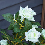 Arbre à Roses Artificiel 90 cm en Plastique, 21 Fleurs, 350 Feuilles en Tissu, Pot, Facile à Entretenir, Blanc