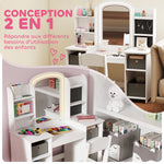 Coiffeuse pour enfants avec tabouret et miroir LED, table de maquillage pour 3 à 8 ans, 104 x 40 x 112 cm, blanc