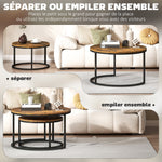 Lot de 2 tables basses gigognes empilable design industriel plateau imitation ciment pieds en métal brun rustique