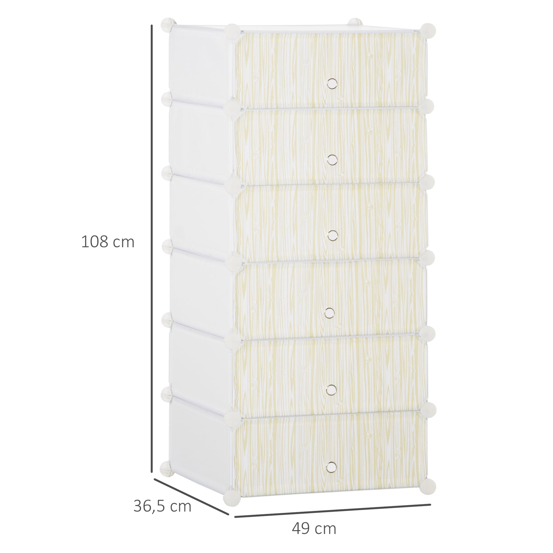 Armoire à chaussures modulable, meuble de rangement avec 6 cubes empilable en plastique, 49 x 36,5 x 108 cm blanc