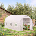 Serre tunnel de jardin 8m², serre de jardin tunnel avec 1 portes et 6 fenêtres, bâche PE 140g/m² 400x200x200cm blanc