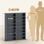 Mobile porta CD e DVD con 16 scomparti e 12 ripiani regolabili, capacità max. 720 CD/396 DVD e Blu-ray, grigio