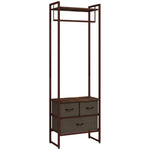 Portant à vêtements avec 3 tiroirs en tissu, étagères de rangement et tringle de suspension, 58,5 x 30 x 178 cm, marron