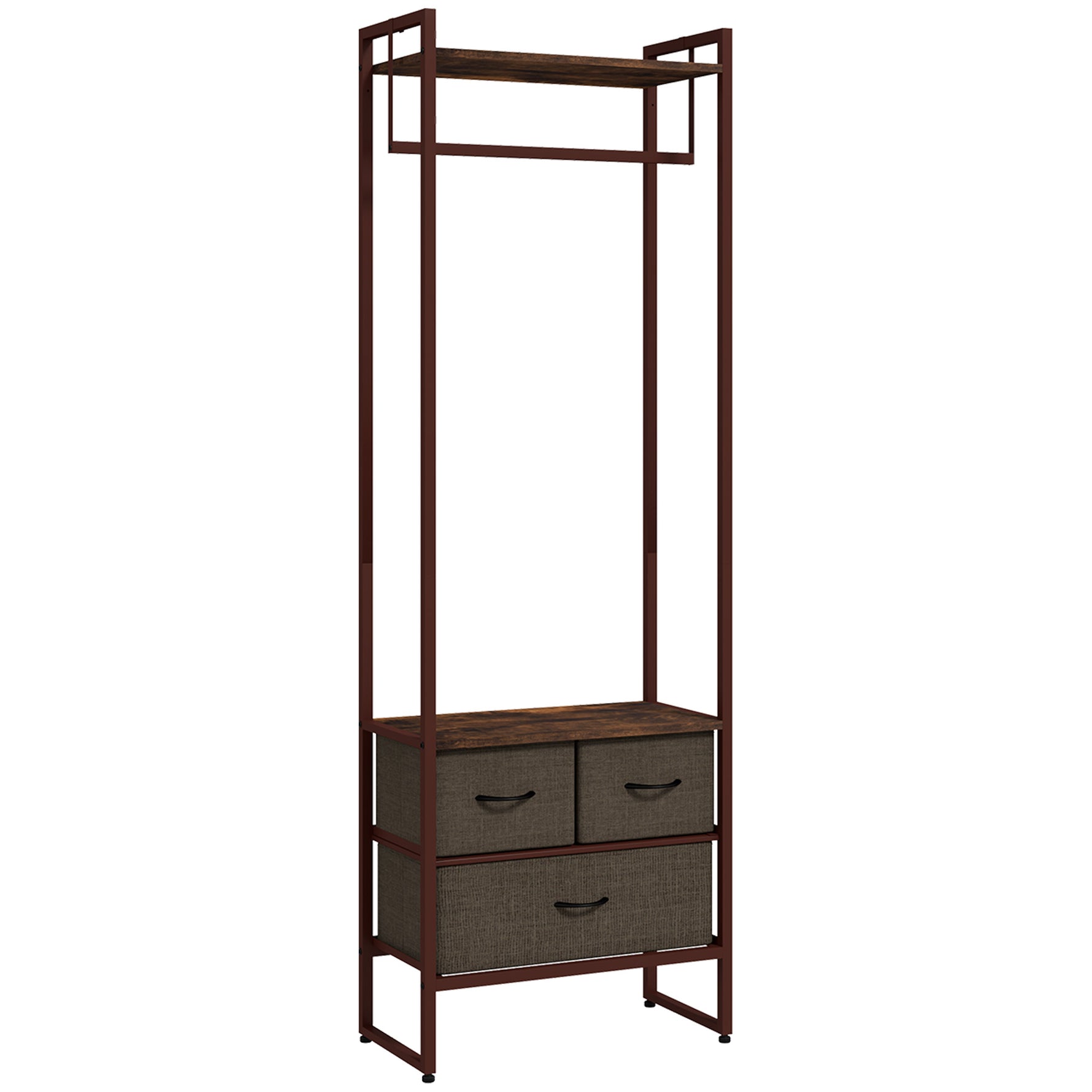 Portant à vêtements avec 3 tiroirs en tissu, étagères de rangement et tringle de suspension, 58,5 x 30 x 178 cm, marron