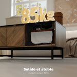 Table basse, table de salon, plateau effet marbre, 2 portes et 2 niches ouvertes, 100 x 50,8 x 45,7 cm, noyer