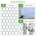 Enclos poulailler chenil volière extérieur 24 m² - Parc grillagé dim. 3L x 8l x 2H m - Espace Couvert - Acier galvanisé