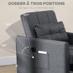 Fauteuil convertible 1 place 3 en 1 dossier réglable en 3 positions oreiller inclus 2 poches latérales 69x82x85cm gris
