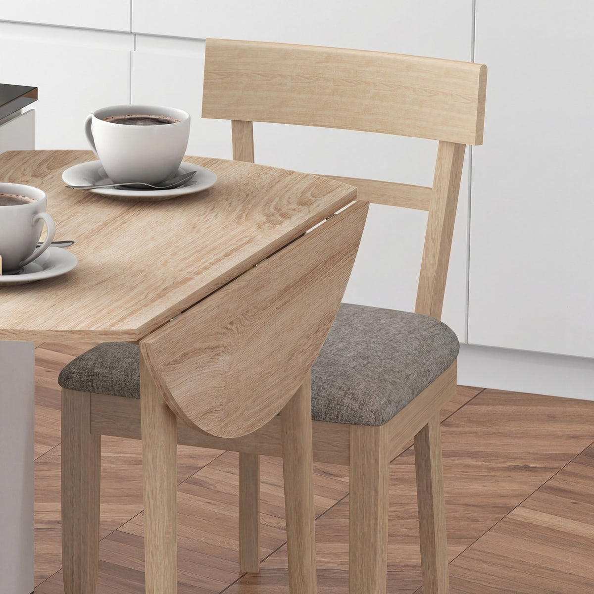 Folding dining table with 2 drop leaves - extendable round table - space-saving with wooden legs Ø89 x 73.5H cm