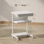 Bureau d'ordinateur sur roues, bureau avec rangement 56 x 51 cm avec tiroir, compartiment et support CPU, blanc