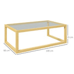 Table basse rectangulaire table de salon avec plateau en verre trempé cadre en bois d'hévéa dim. 100L x 60l x 35H cm
