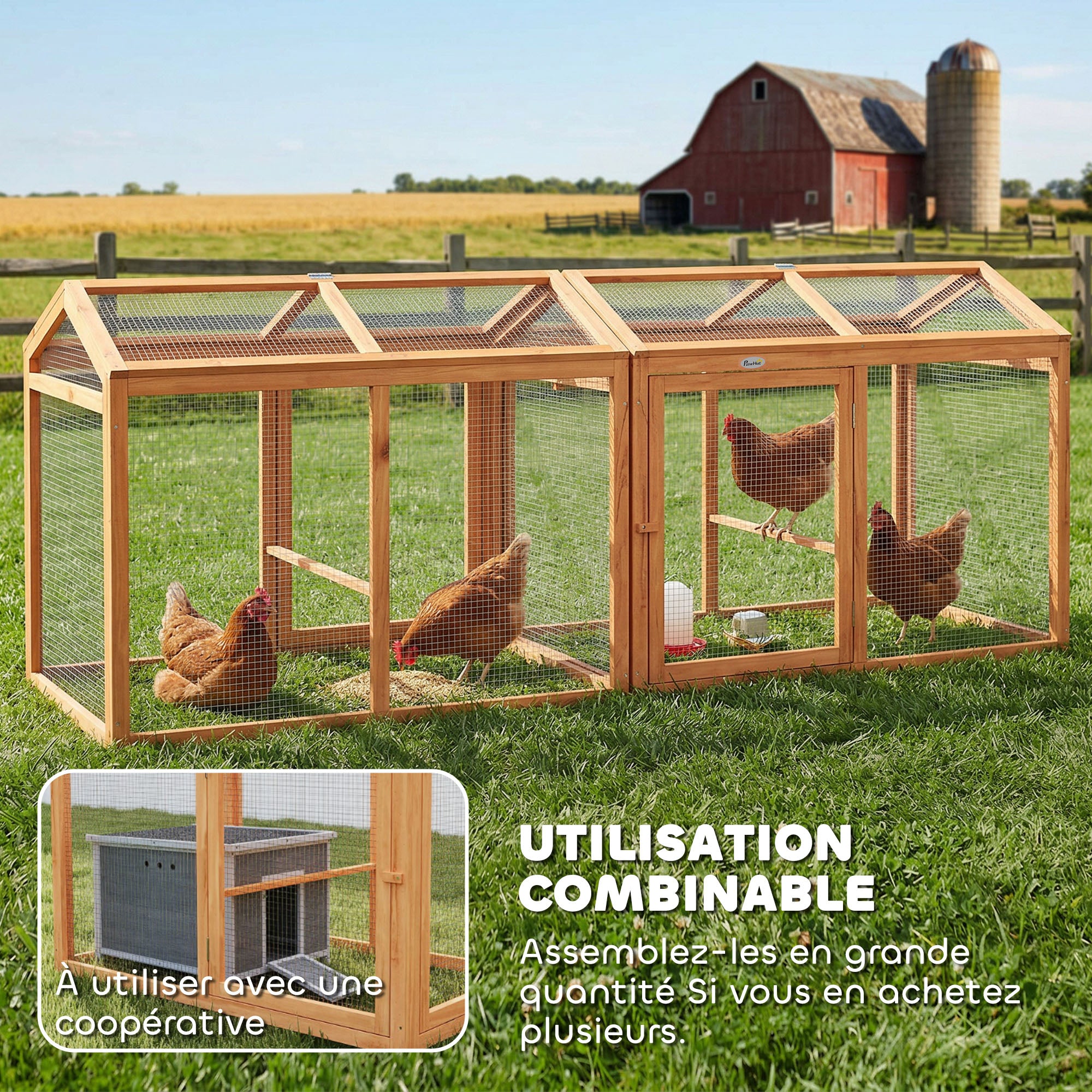 Enclos Poulailler en Bois avec Perchoir et Doubles Portes, Poulailler modulable pour jardin 104 x 70,5 x 84 cm, Orange