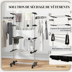 Folding laundry drying rack with side wings for indoor and outdoor use, 142 x 55 x 172 cm, 4 tiers, black