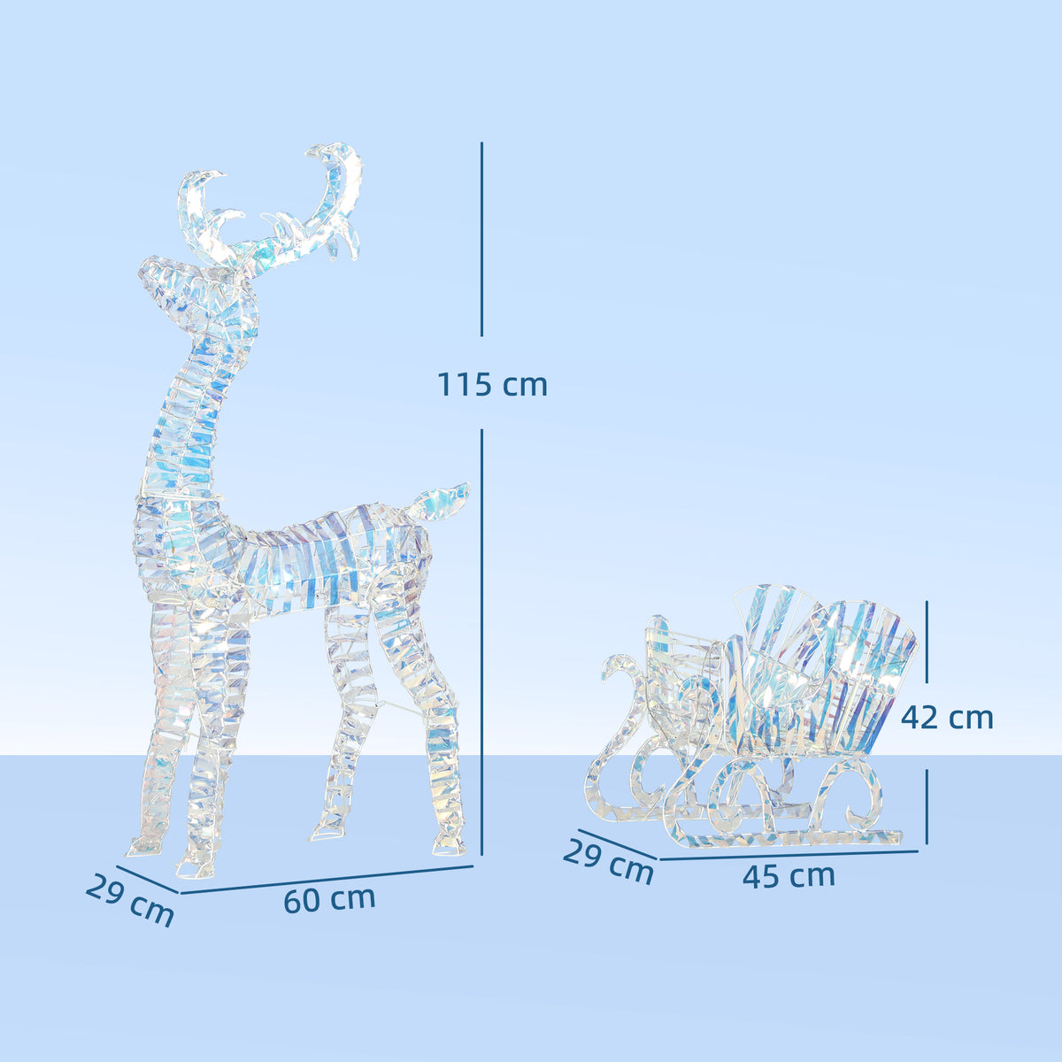 Renne et traîneau lumineux de Noël avec 170 LED blanc chaud, décoration de Noël pour intérieur et extérieur, 60x29x115cm