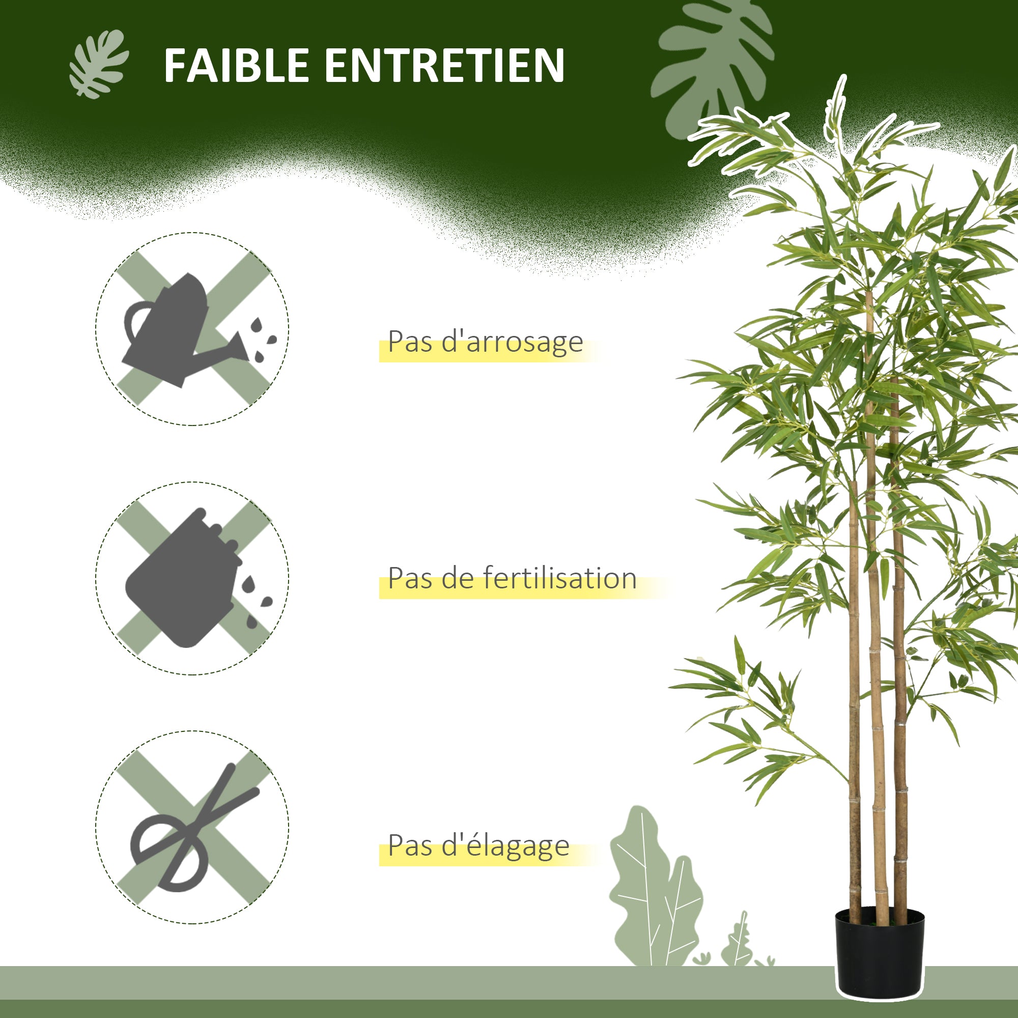 Plante artificielle Bambou arbre artificiel hauteur 180 cm avec pot, décoration interieur, très réaliste