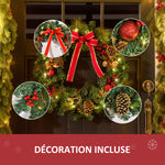 Couronne de Noël artificielle lumineuse avec 20 LED de 60 cm - décorée de houx et de pommes de pin