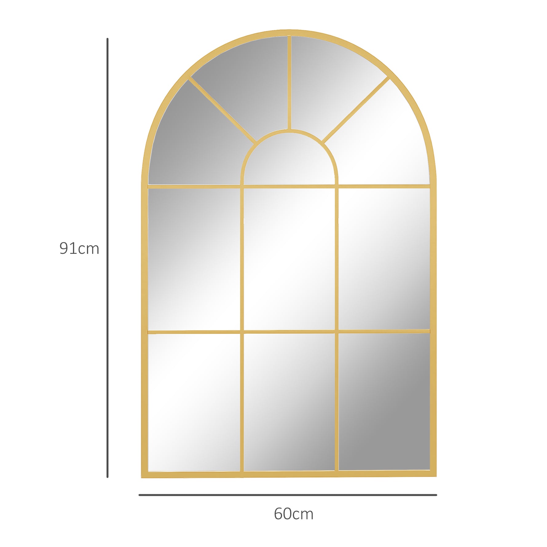 Miroir mural en métal cadre doré en forme de voûtée – 91 x 60 cm – décoration pour entrée ,chambre à coucher, salon