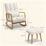 Poltrona a dondolo con poggiapiedi, sedia a dondolo in tessuto bouclé, gambe in legno, 64,5 x 82 x 89 cm, bianco