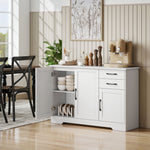 Buffet, meuble de rangement avec 3 portes, 2 tiroirs et étagère réglable, 120 x 38 x 79 cm, blanc