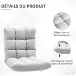 Sillón convertible sillón perezoso gran confort reclinable respaldo multiposiciones 90°-180° franela poliéster acolchado gris claro
