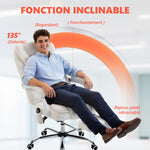 Fauteuil de bureau direction massant chauffant hauteur réglable dossier inclinable toile de lin blanc