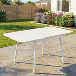 Table de Jardin Rectangulaire pour 4-6 Personnes, Plateau en WPC et Cadre en Métal, Pieds Réglables, 140x80x75cm, Blanc