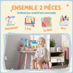 Ensemble table et chaise enfant table pour enfant avec chaise avec porte-livres motifs d'ours pour enfants 3-8 ans rose