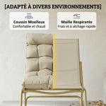 Fauteuil à Bascule Extérieur Coussin Moelleux 125cm Large 64cm en Acier et Textilène Beige et Doré