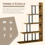 Étagère bibliothèque séparateur de pièce style industriel en escalier 5 étagères 102 x 30 x 160 cm, brun rustique