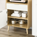 Meuble desserte de cuisine pour micro-ondes avec placard tiroir étagère réglable 58 x 40 x 118 cm naturel et blanc