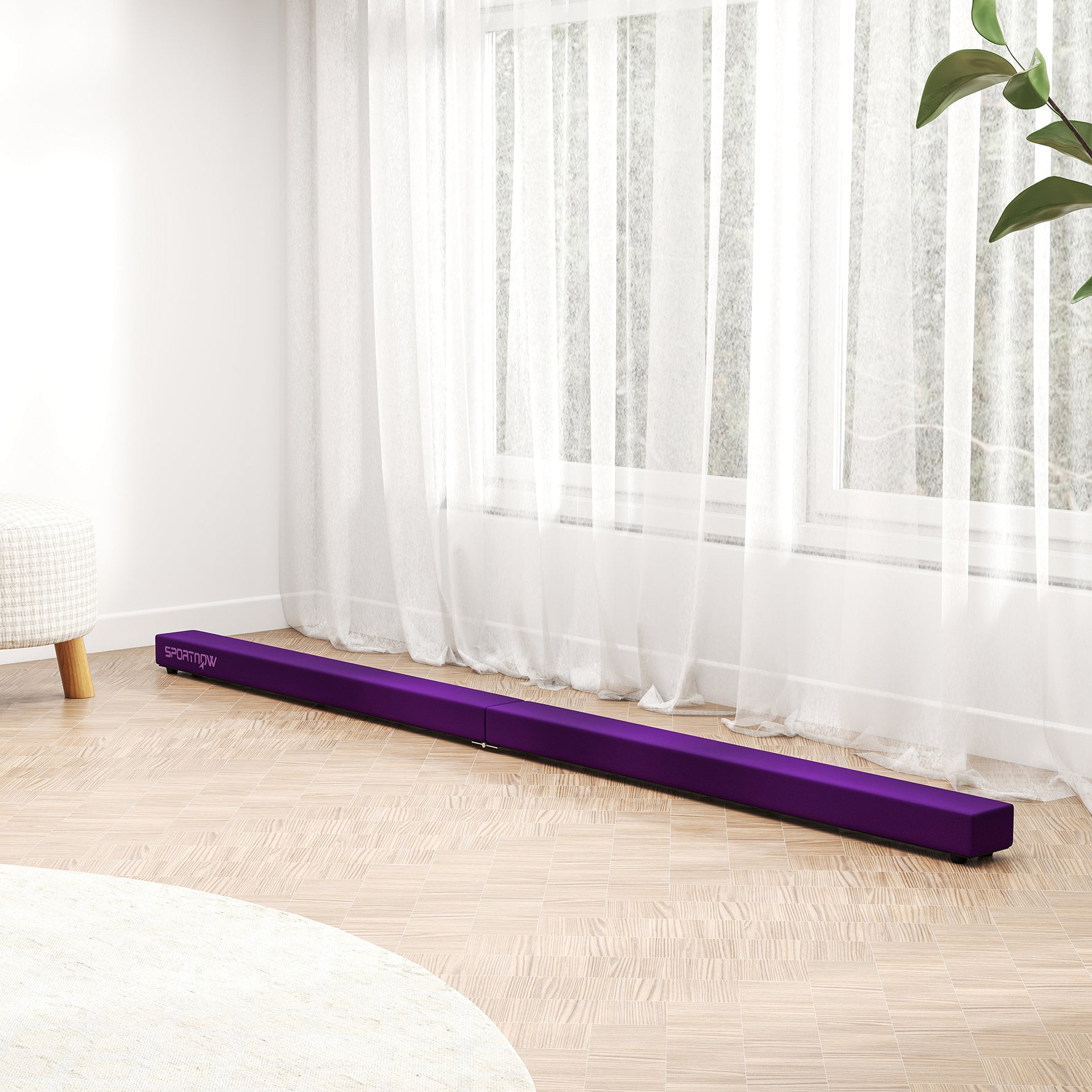 Poutre gymnastique pliable 210 cm en velours, poutre d'équilibre avec fond antidérapant, pour enfants et adultes, violet