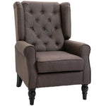 Fauteuil de salon capitonné avec assise large, pieds en bois, style classique, grand confort, 74 x 86 x 102 cm, marron