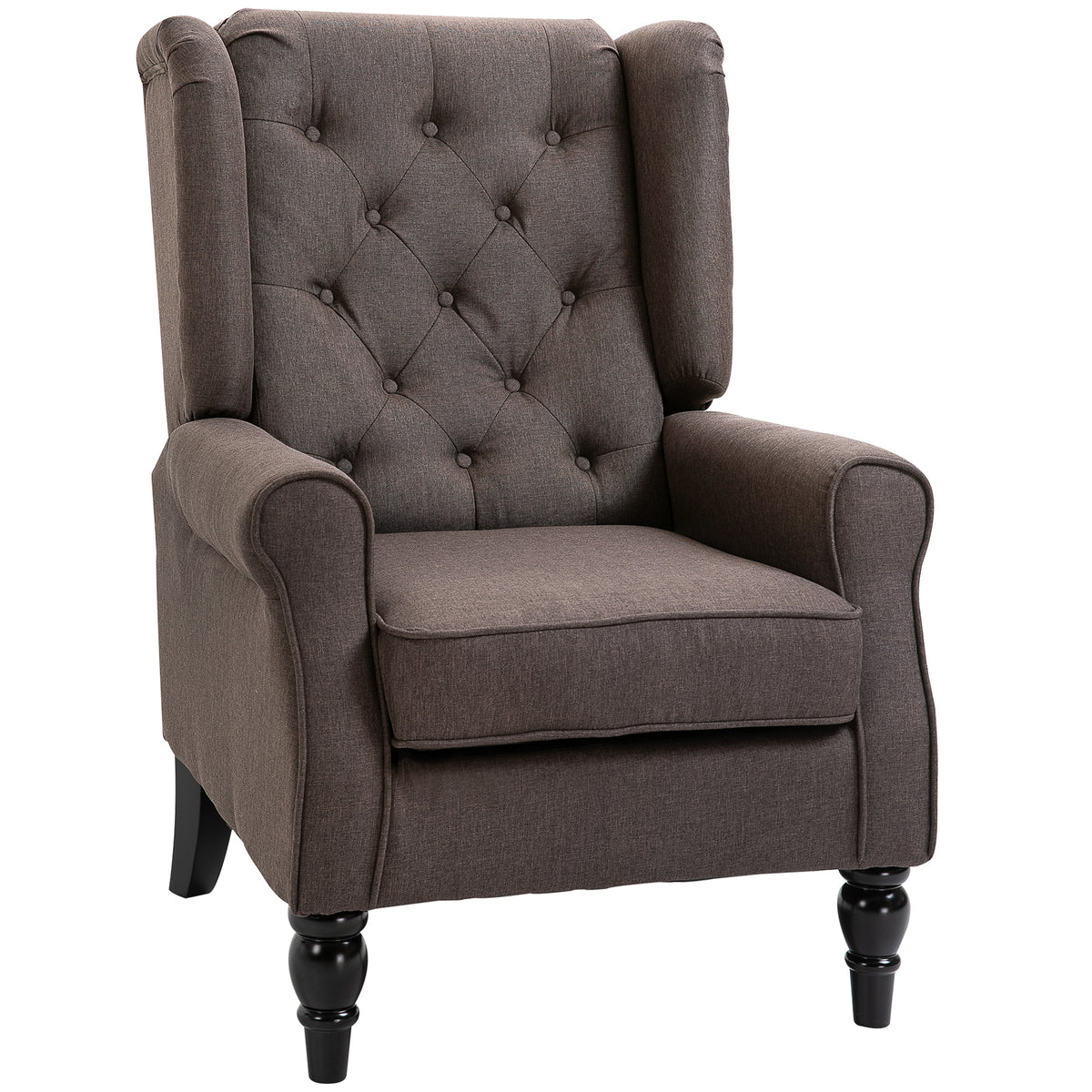 Fauteuil de salon capitonné avec assise large, pieds en bois, style classique, grand confort, 74 x 86 x 102 cm, marron