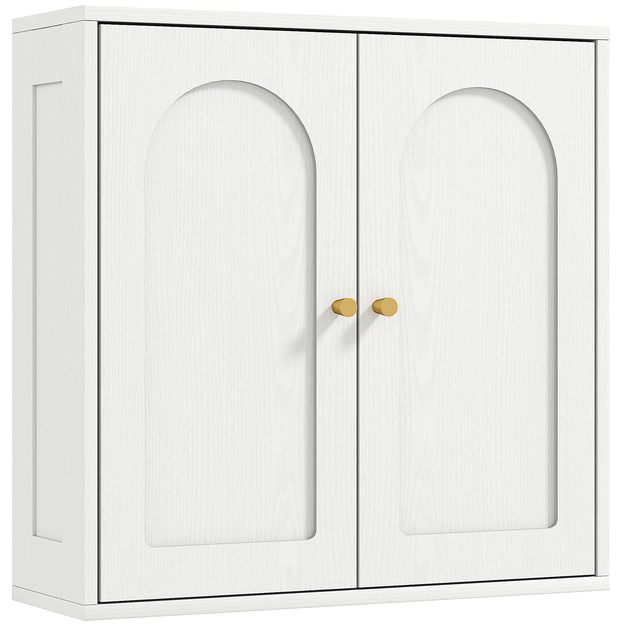 Armoire murale, meuble haut salle de bain moderne avec placard à double porte et poignées dorées, 60x20x60cm, blanc