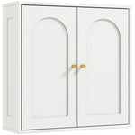 Armadio a muro, mobiletto pensile da bagno moderno con sportello a doppia anta e maniglie dorate, 60x20x60cm, bianco