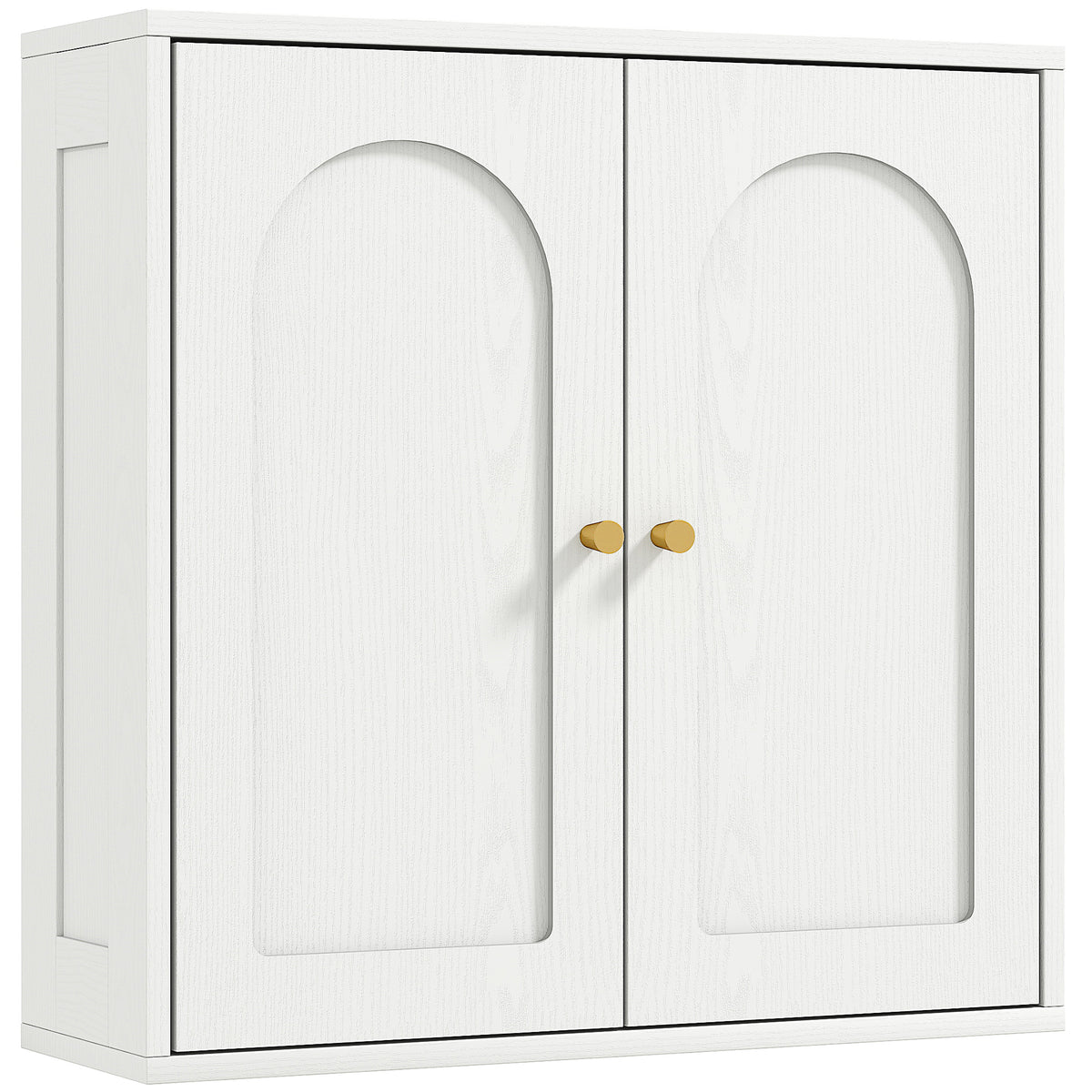 Armadio a muro, mobiletto pensile da bagno moderno con sportello a doppia anta e maniglie dorate, 60x20x60cm, bianco
