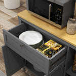 Armoire de cuisine buffet cuisine 5 portes dont 2 portes vitrées et 1 tiroir, 1 niche centrale - hauteur 180 cm gris
