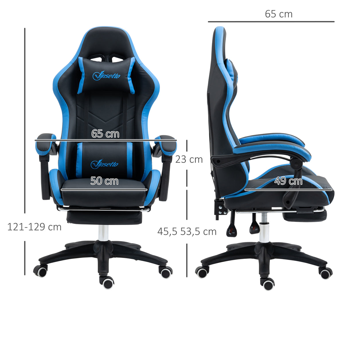 Sedia gaming poltrona da gaming ergonomica con schienale reclinabile a 135° e supporto lombare, 65 x 65 x 121-129 cm nero