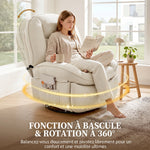 Fauteuil inclinable en chenille, fauteuil de relaxation pivotant à 360°, assise large, poches latérales, crème