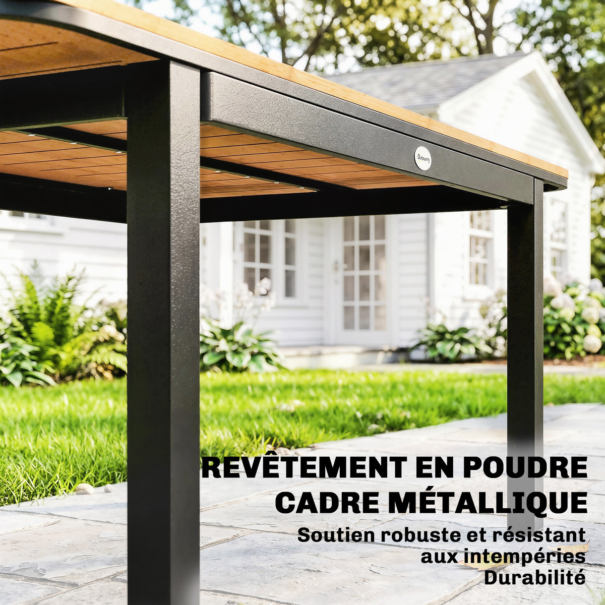 Table de Jardin 6 Personnes Rectangulaire en Bois Composite Cadre en Métal et Plateau à Lattes 127x70cm Marron