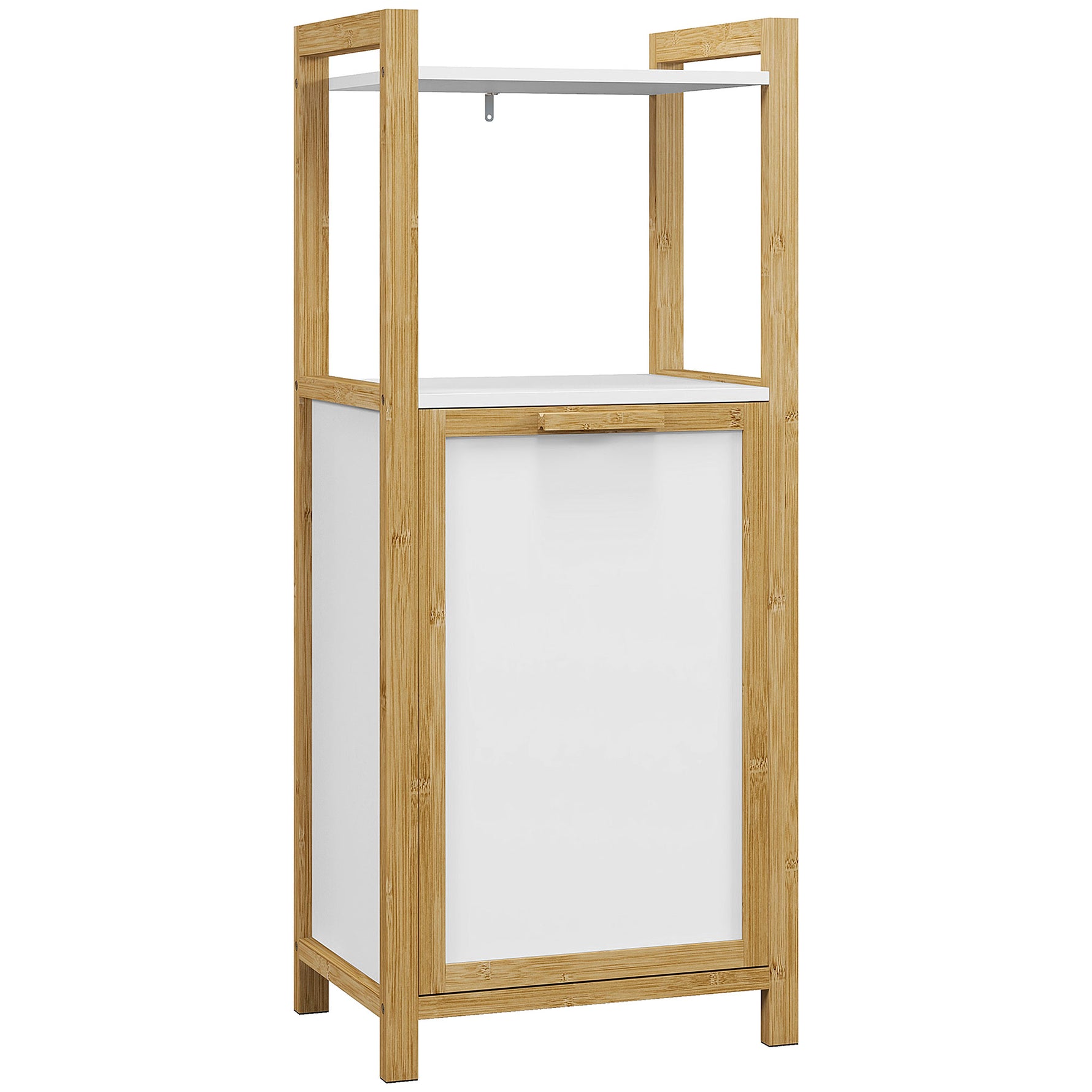 Meuble sur pied en bambou panier à linge salle de bain gain de place - 2 étagères - dim. 40L x 30l x 86,5H cm
