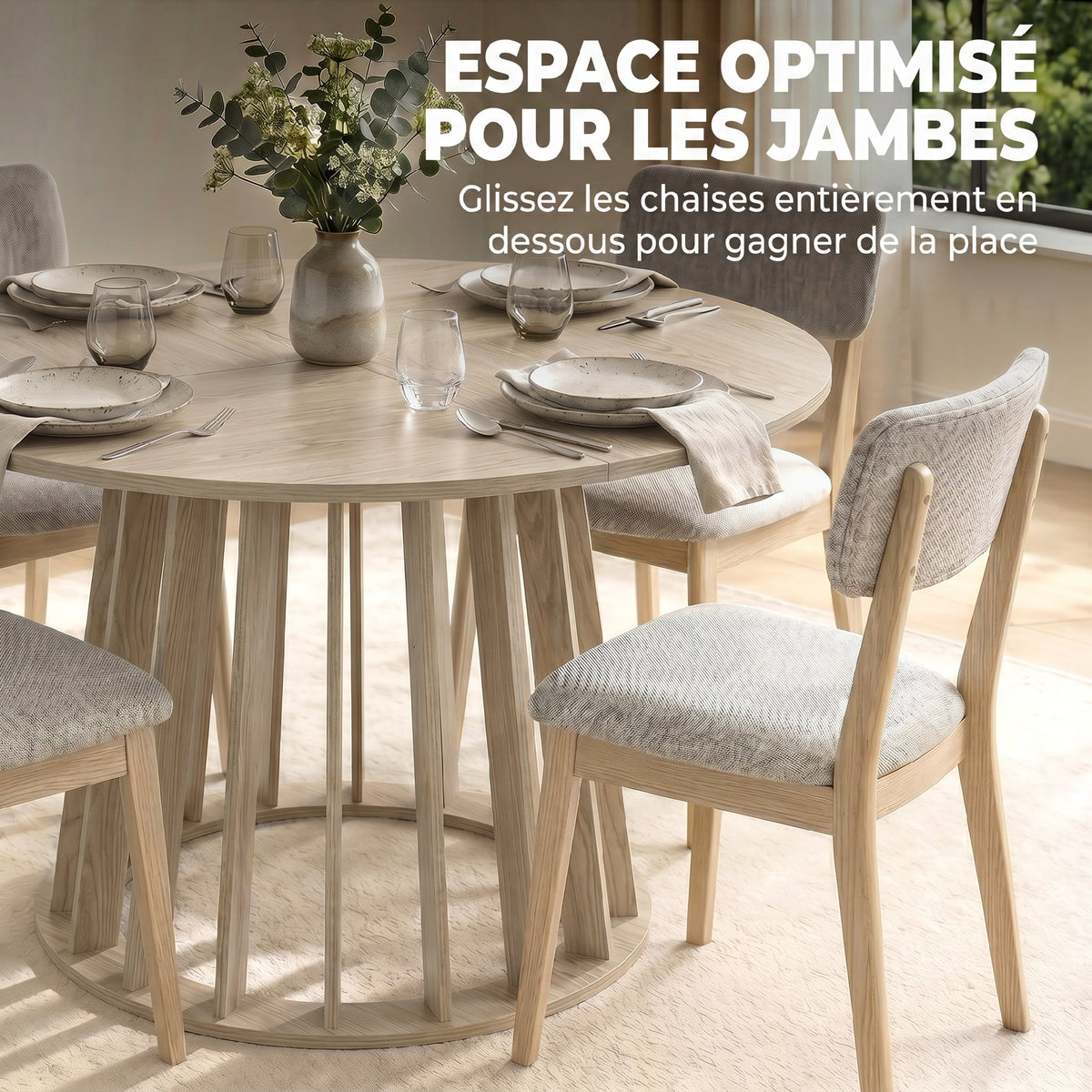 Tavolo da pranzo rotondo per 4-6 persone, Ø 120 x 75 cm, tavolo da cucina con robusta base a listelli, legno naturale