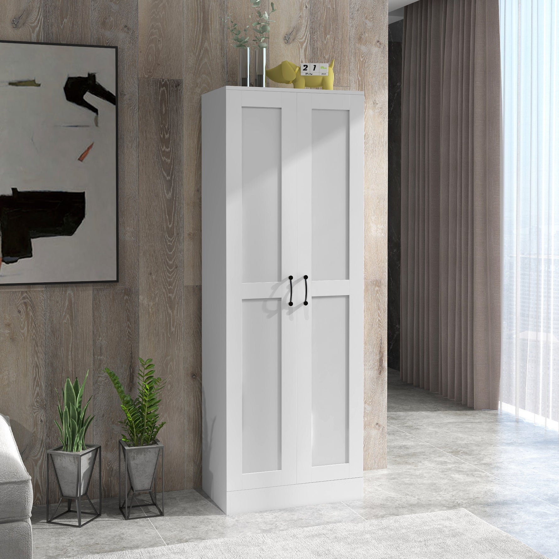 Armoire 2 portes meuble de rangement avec 5 étagères, style contemporain, 60L x 36,5l x 175H