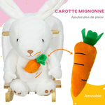 Jouet à bascule modèle lapin fonction musicale selle grand confort peluche courte douce bois peuplier 18-36 mois blanc