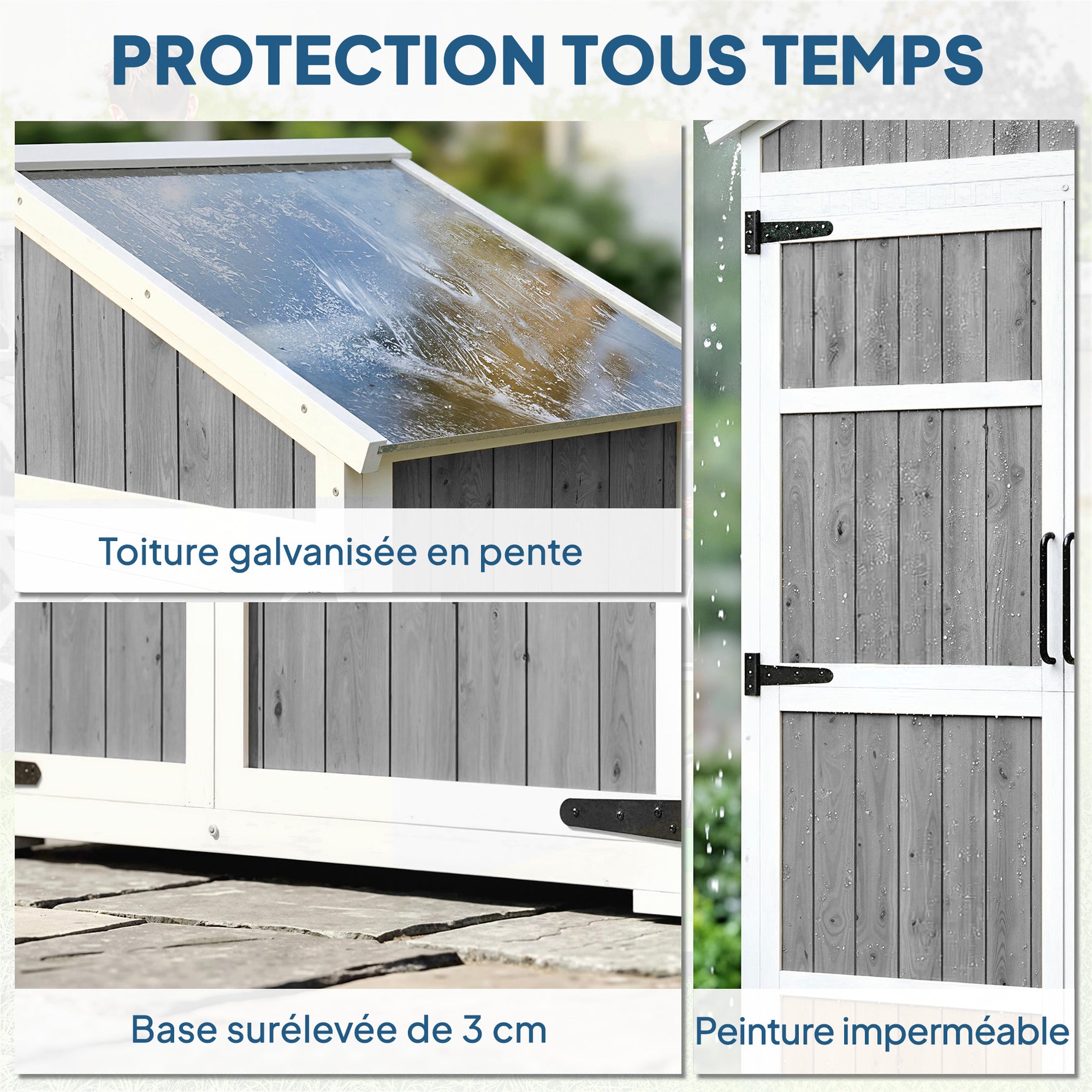 Armoire de Jardin Abri de Jardin Étanche avec Toit en Métal Double Porte pour Outils de Jardinage 105x55x179cm Gris
