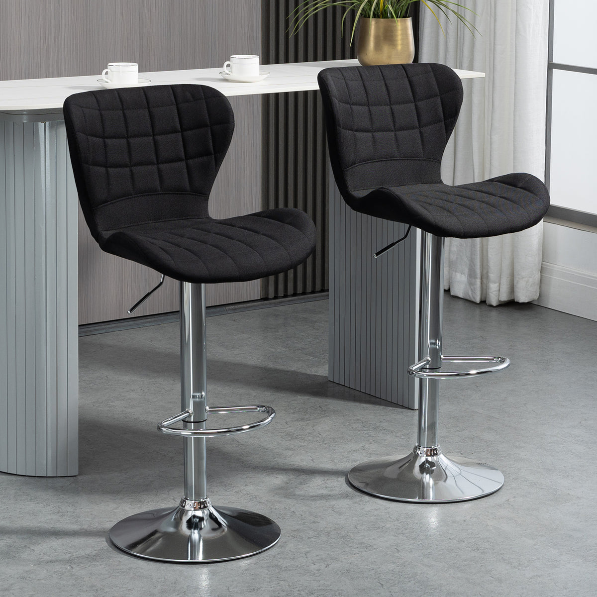 Lot de 2 Tabourets de Bar Design Contemporain Hauteur d'assise réglable 59-81 cm pivotant 360° Lin Noir